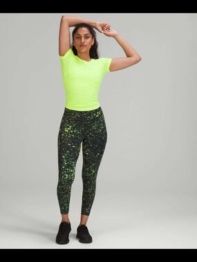 lululemon athletica Black Leggings with Neon Green Splatter
